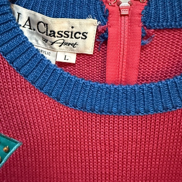 Vintage A J Classics by Aseret 90’s Sweater L Geometric Appliqué MTV Stripes NWT - Picture 6 of 7